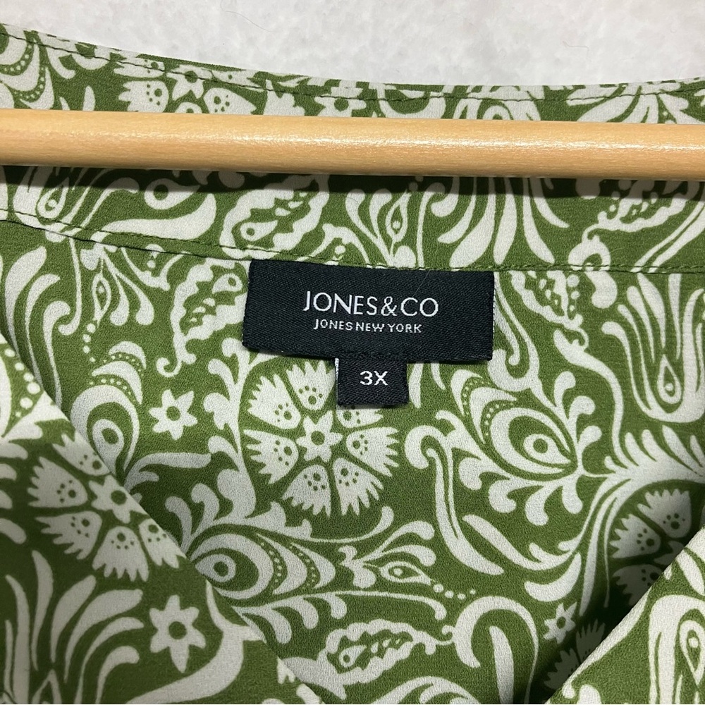 Jones New York Green Floral Blouse 3X Smocked Sleeve Boho Cottagecore Top - Picture 5 of 8